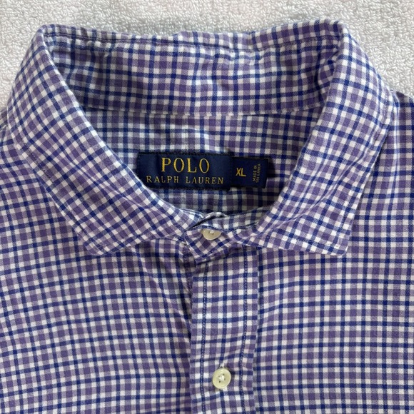 Polo Ralph Lauren Poplin Shirt Mens XL Purple Blue Round Hem Cotton Button Up - Picture 8 of 14